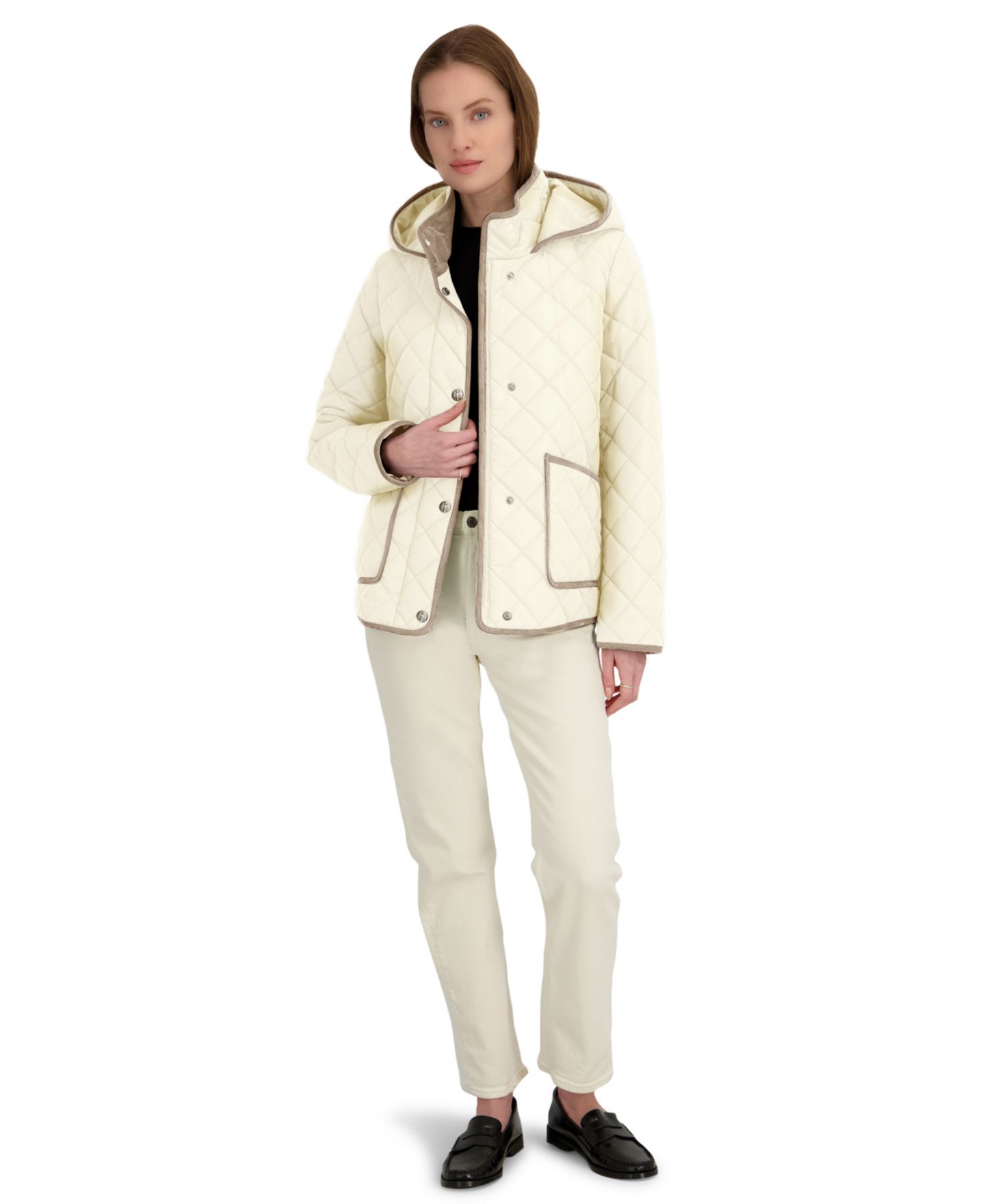 Женское пальто Tahari Hooded Cordouroy Trim Quilted, цвет: Яичная скорлупа — фото 3