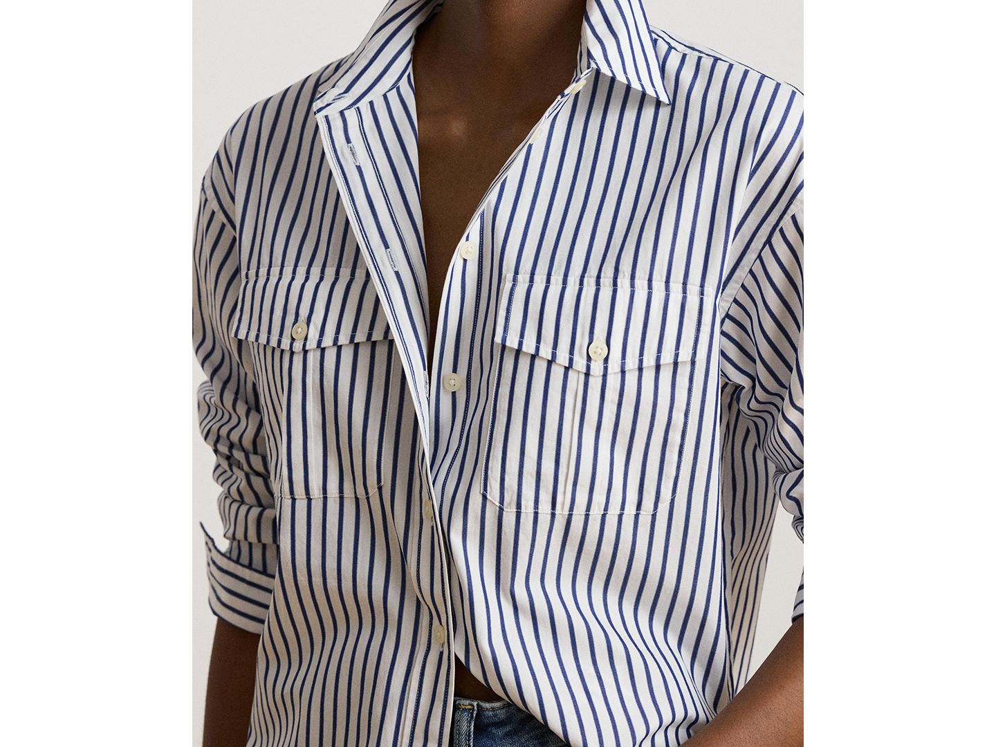 Женская рубашка Lauren Ralph Lauren Striped Collared, цвет: Синий / Белый — фото 3