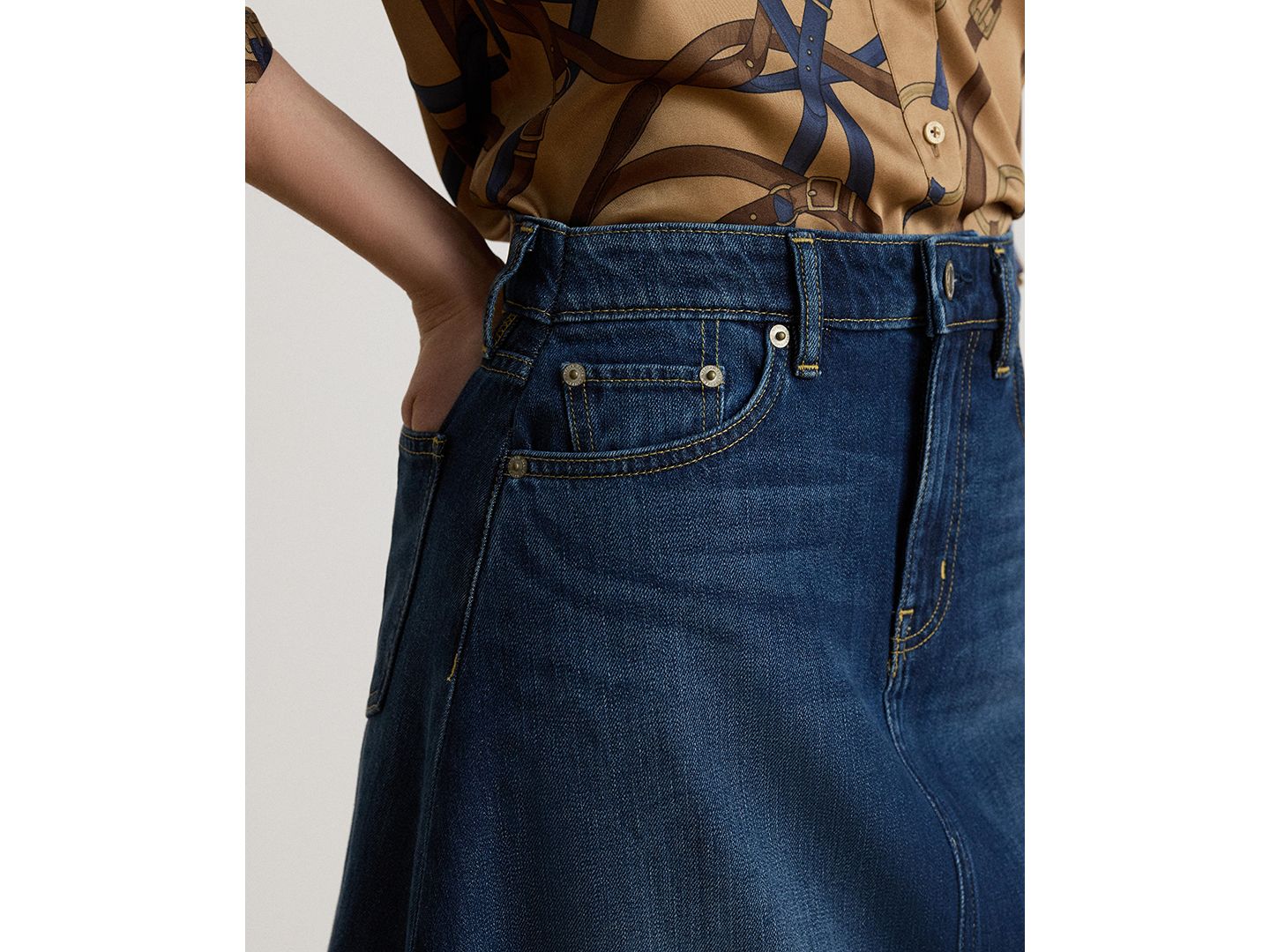 Женская юбка Lauren Ralph Lauren A-Line High-Waisted Midi Denim Skirt, цвет: Варёный — фото 4