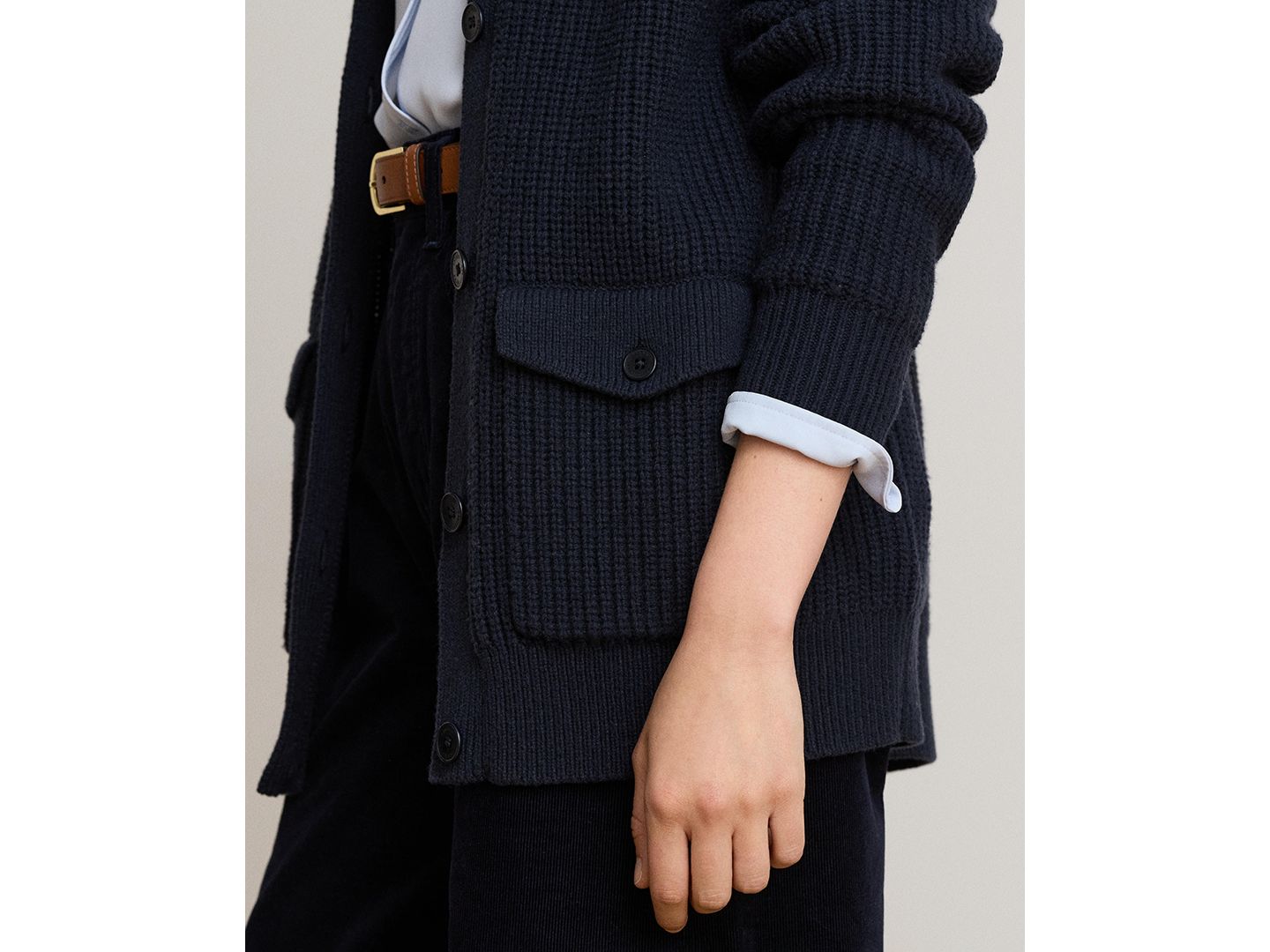Женский кардиган Lauren Ralph Lauren Wool-Blend Rib-Knit Spread Collar, цвет: Тёмно-синий — фото 4