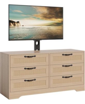 6-Drawer TV Stands for Living Room, Entertainment Center, Rattan-Woven MDF TV Stand,Living Room Furniture