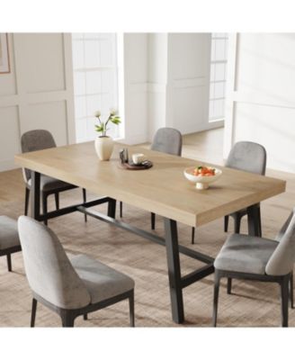 70 Inch Farmhouse Dining Table for 6 to 8, Large Rectangular Dinner Table for Dining Room, Home Office, Living Room