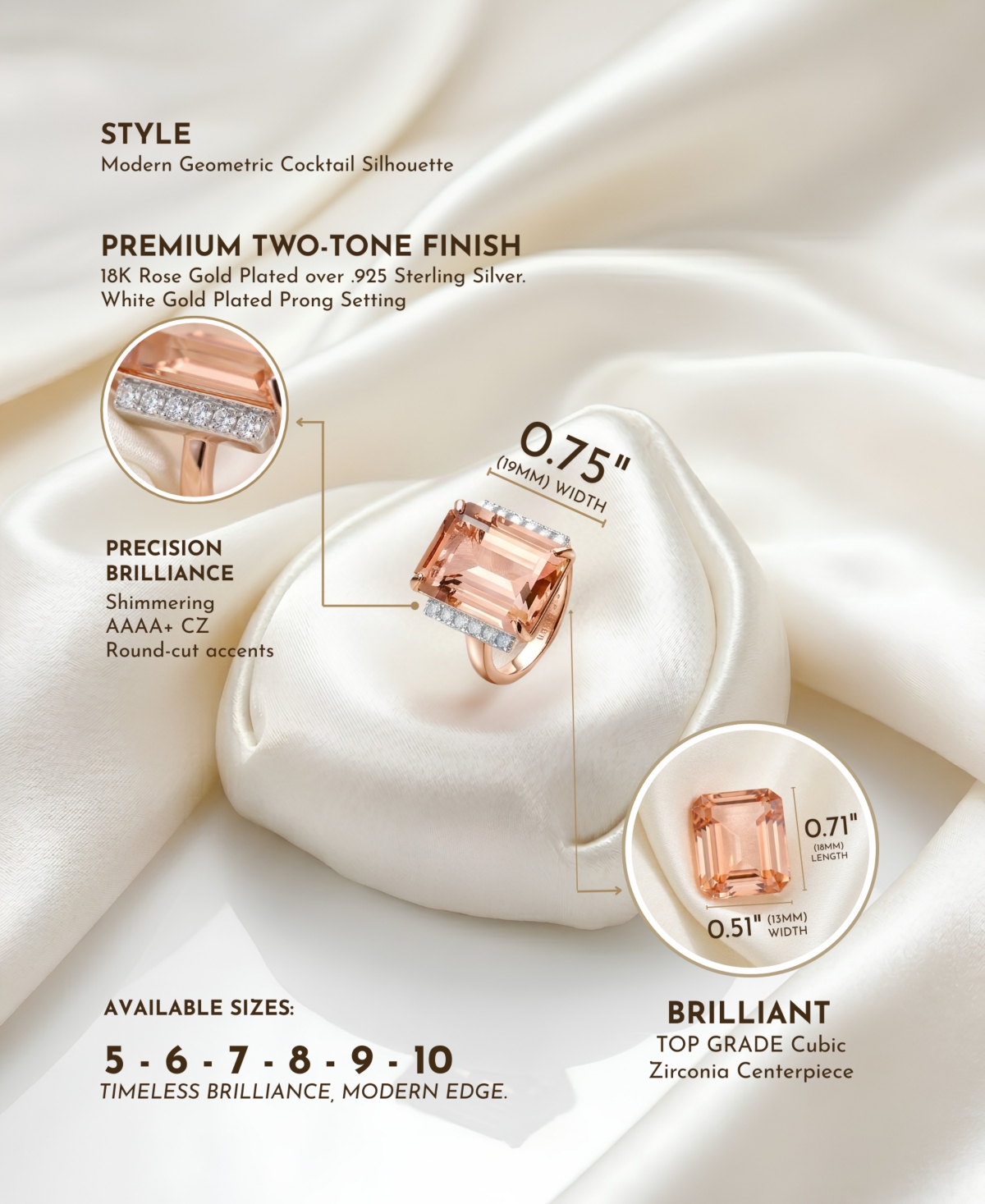 Sterling Silver 18K Rose Gold Plated with Pink and White Cubic Zirconia Accent Ring