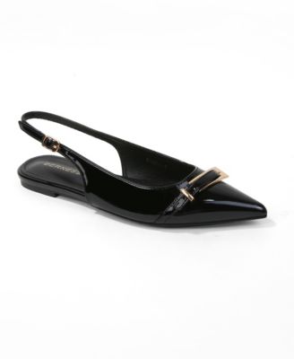 Women's Chantal Pointed Toe Slingback Flats with Elongated Buckle