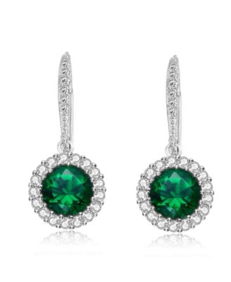 Brilliant Sterling Silver Round CZ Haloed Solitaire Drop Earrings