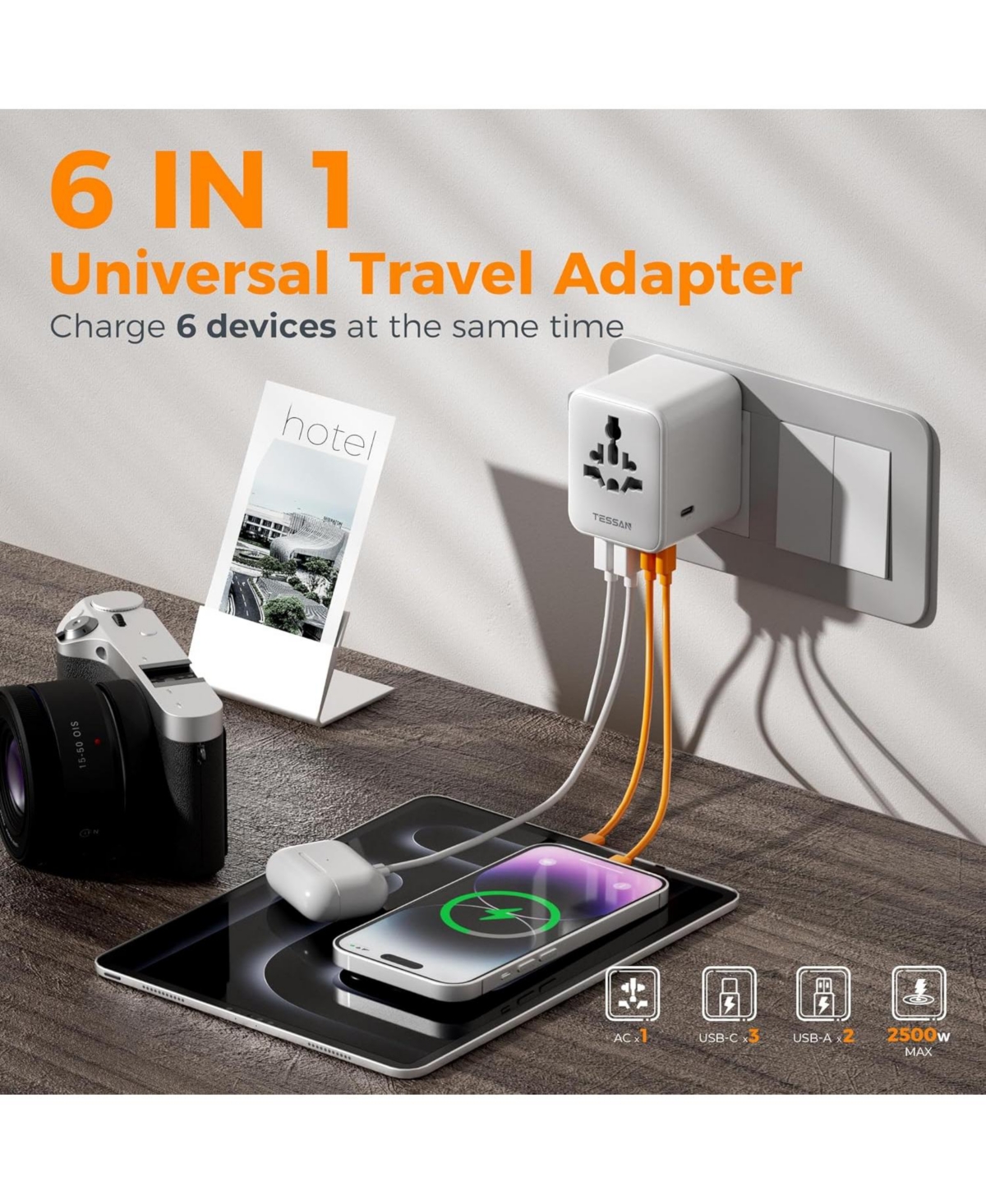 Tessan 28W Universal Travel Adapter, Worldwide Plug, 3 Usb-c & 2 Usb-a Ports for Us, Europe, Uk, Italy and Ireland