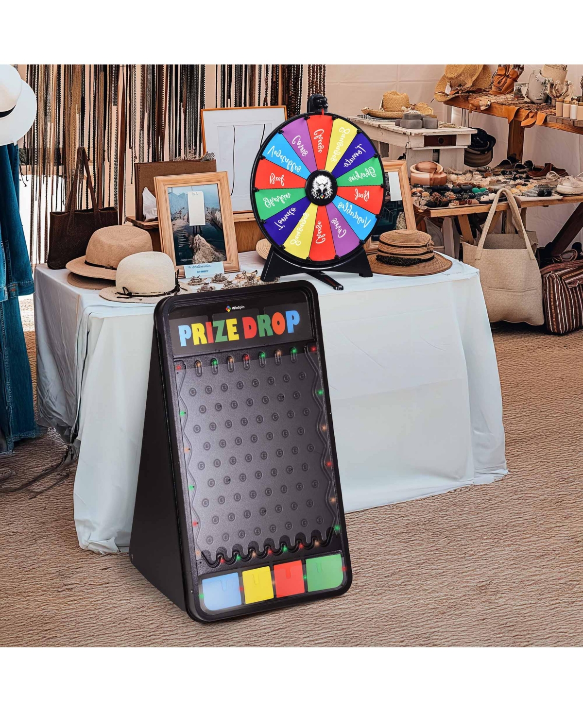 WinSpin 41x25" Prize Drop Board with Led Light and 20" Prize Wheel Fortune Game