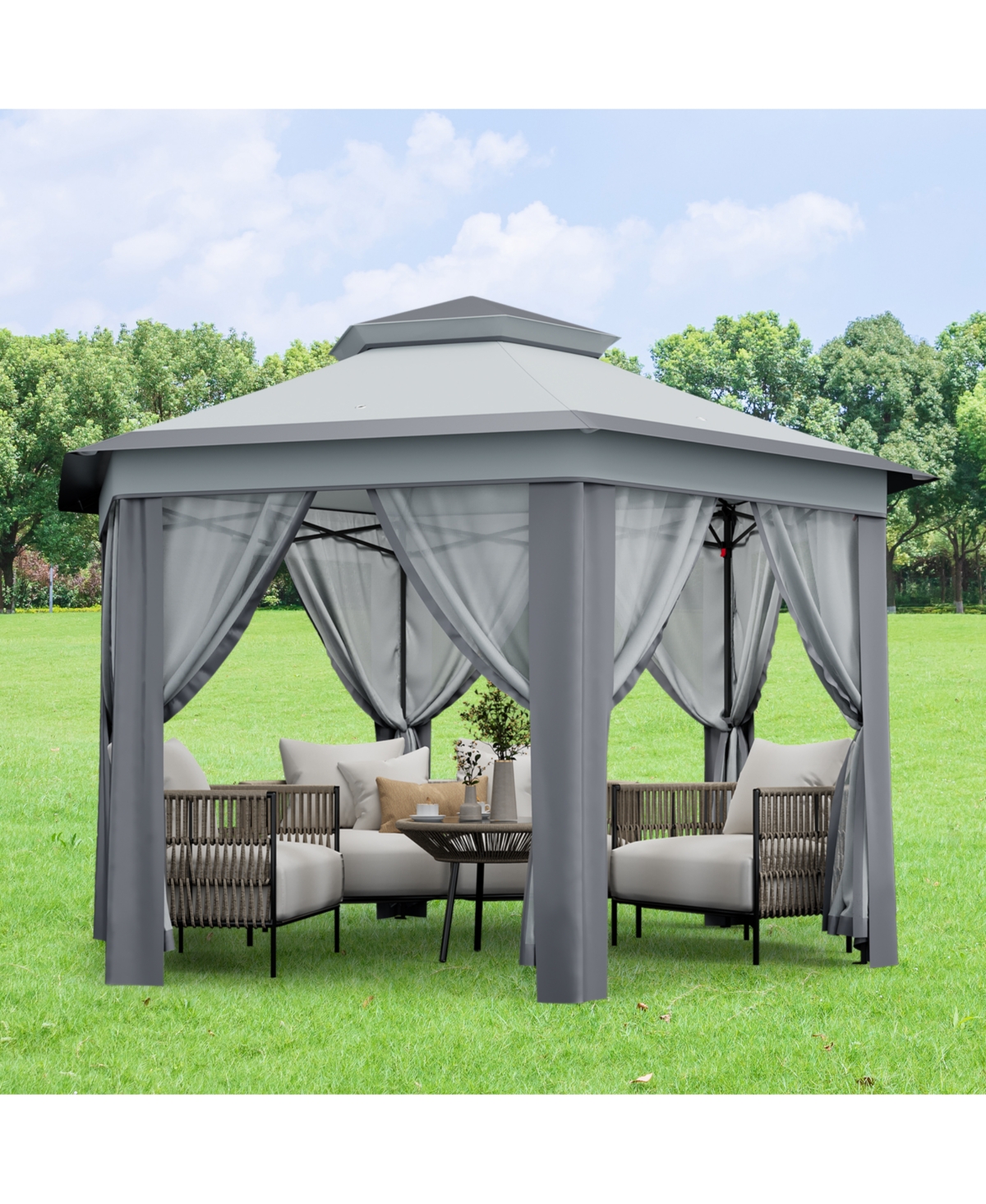 gaomon Hexagonal Pop-Up Gazebo with Mesh Walls, Adjustable Height and Carry Bag for Backyard, Garden and Patio
