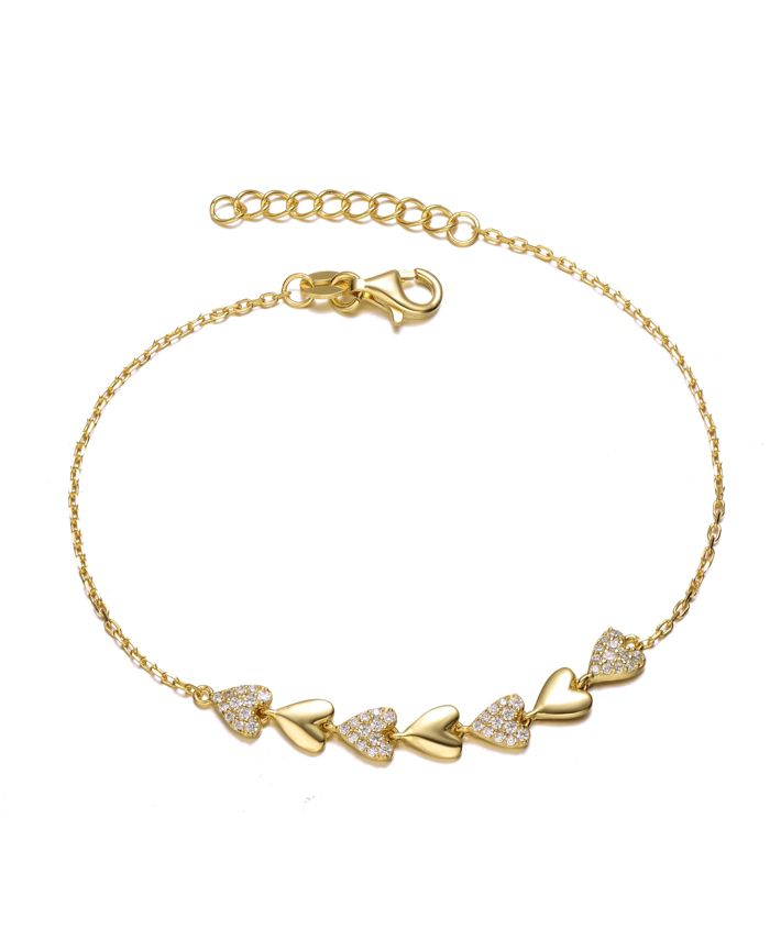 Genevive Dainty 14K Gold Plated CZ Pave Heart Stampato Thin Bracelet
