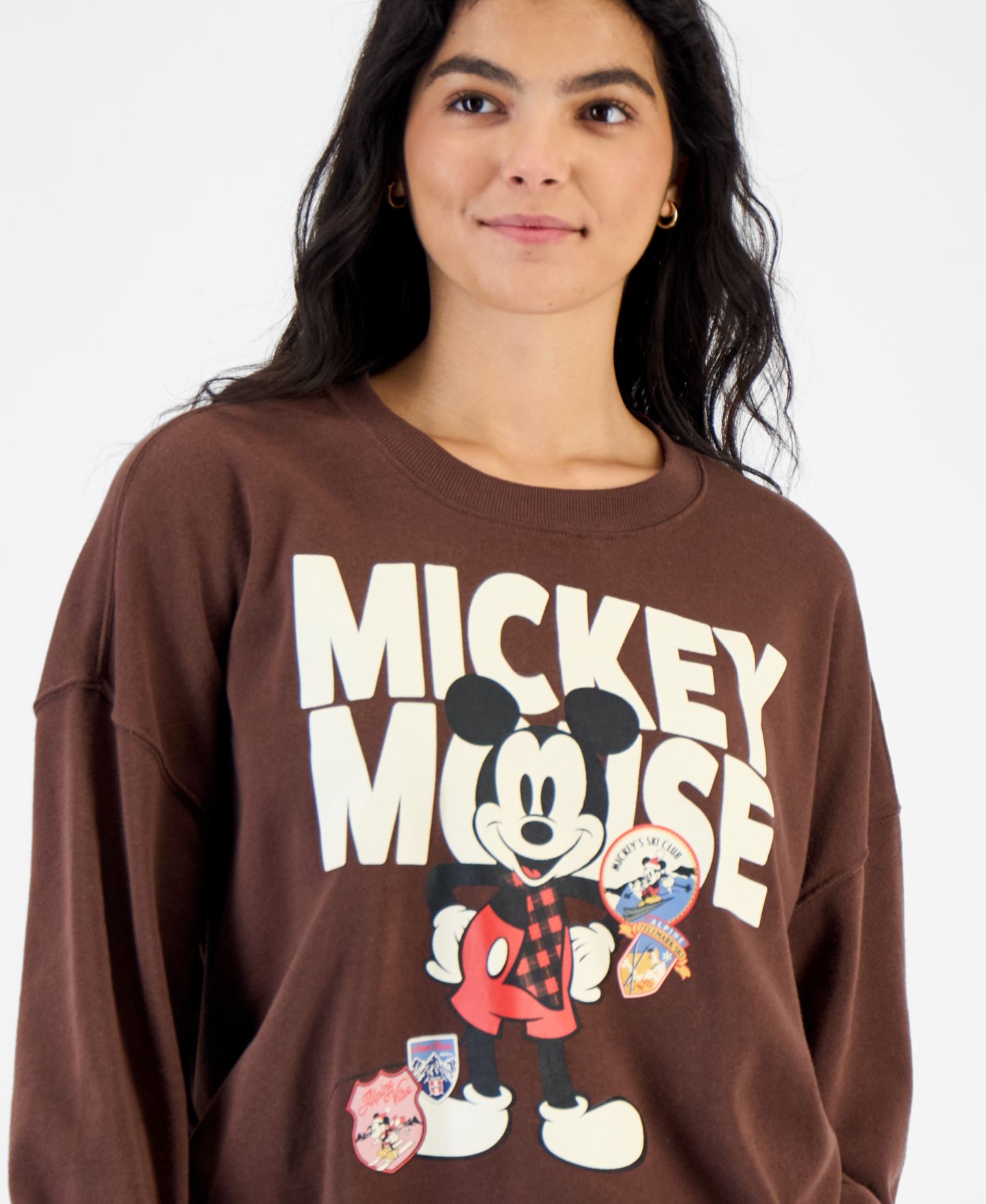 Женский свитер Grayson Threads, The Label Juniors' Mickey Scarf Patch Graphic Fleece Pullover, цвет: Коричневый — фото 4
