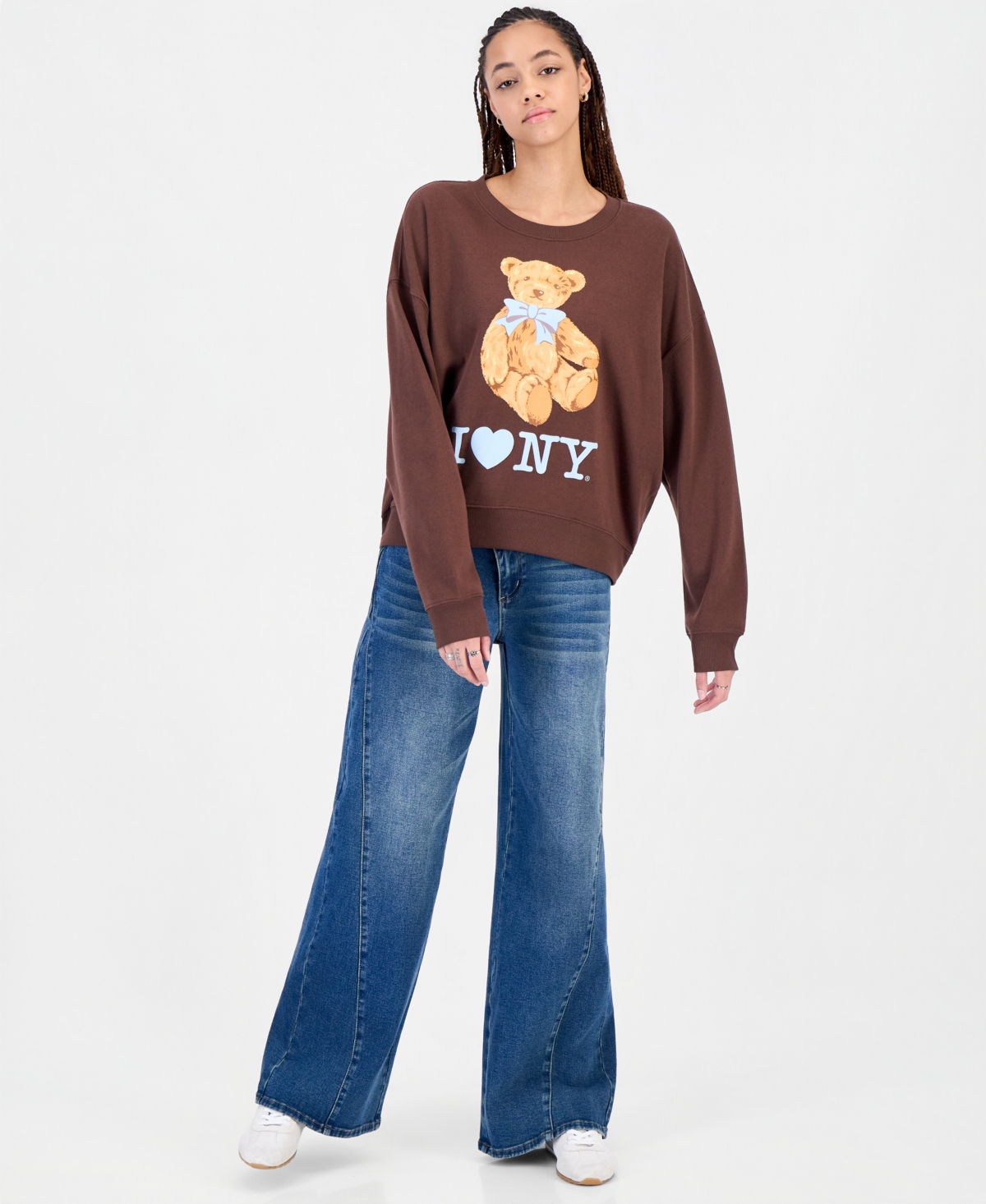 Grayson Threads, The Label Juniors' I Love Ny Bear Fleece Crewneck Sweatshirt