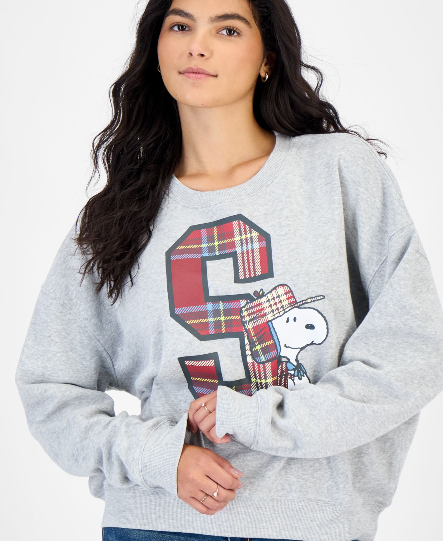 Женский свитшот Grayson Threads, The Label Juniors' Snoopy Plaid Graphic Fleece, цвет: Серый — фото 4