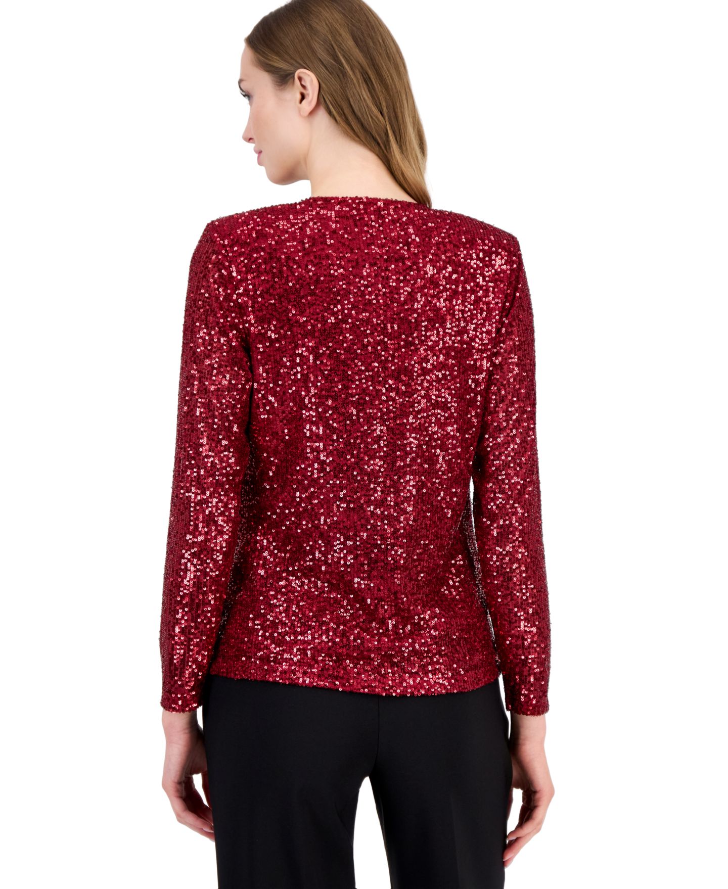 Женская блузка Anne Klein Sequin Long Sleeve Cowl Neck, цвет: Красный — фото 2