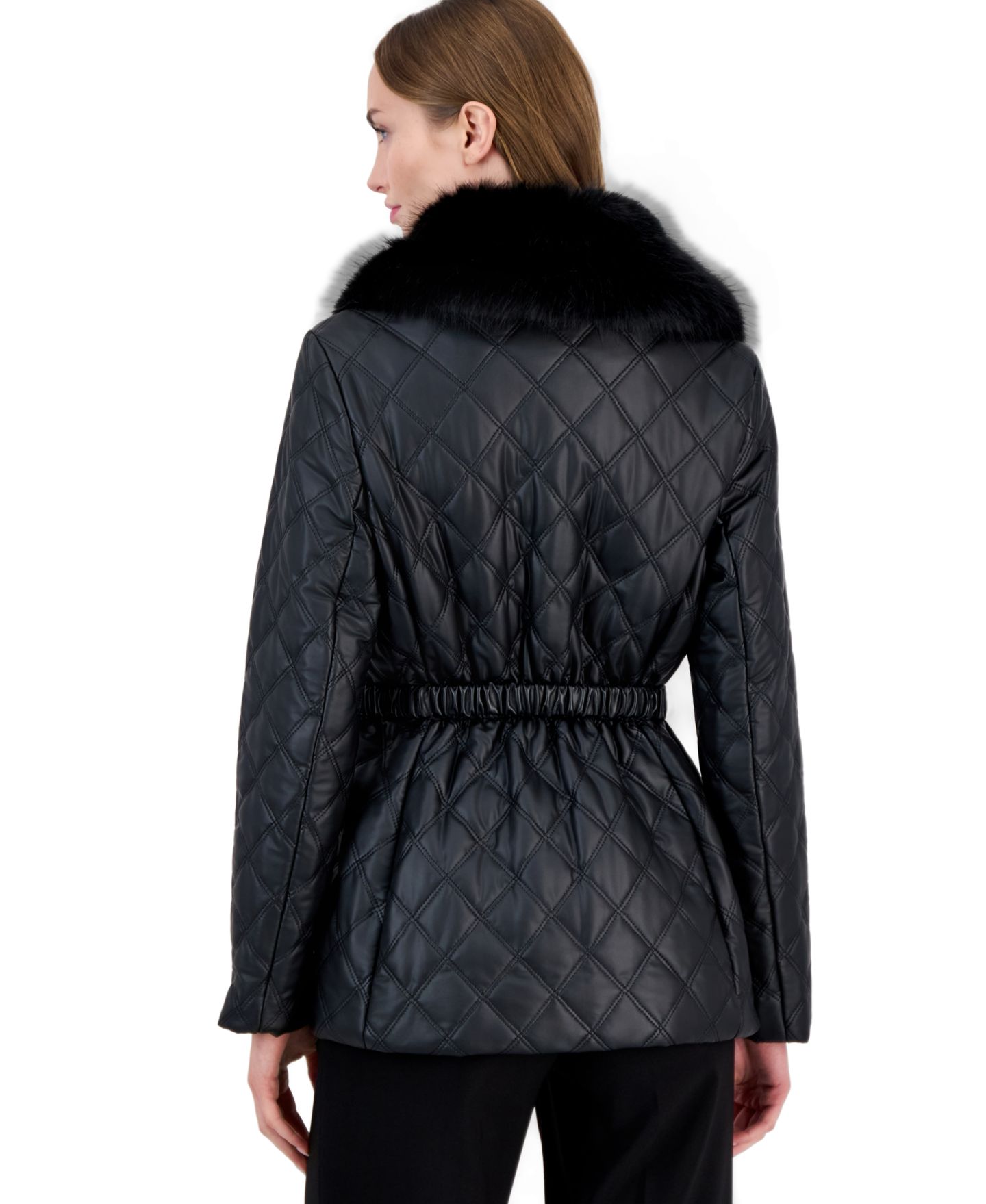 Женская куртка Anne Klein Petite Belted Double-Diamond-Quilted, цвет: Чёрный — фото 4