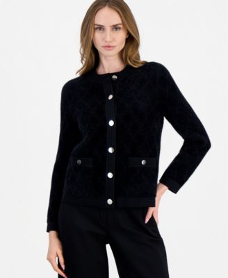 Women's Quilted Eyelash Yarn Cardigan