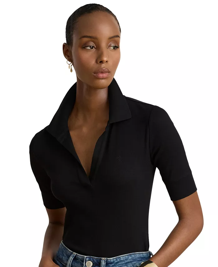 Women's Jersey Short-Sleeve Collared Top - thumbnail 8
