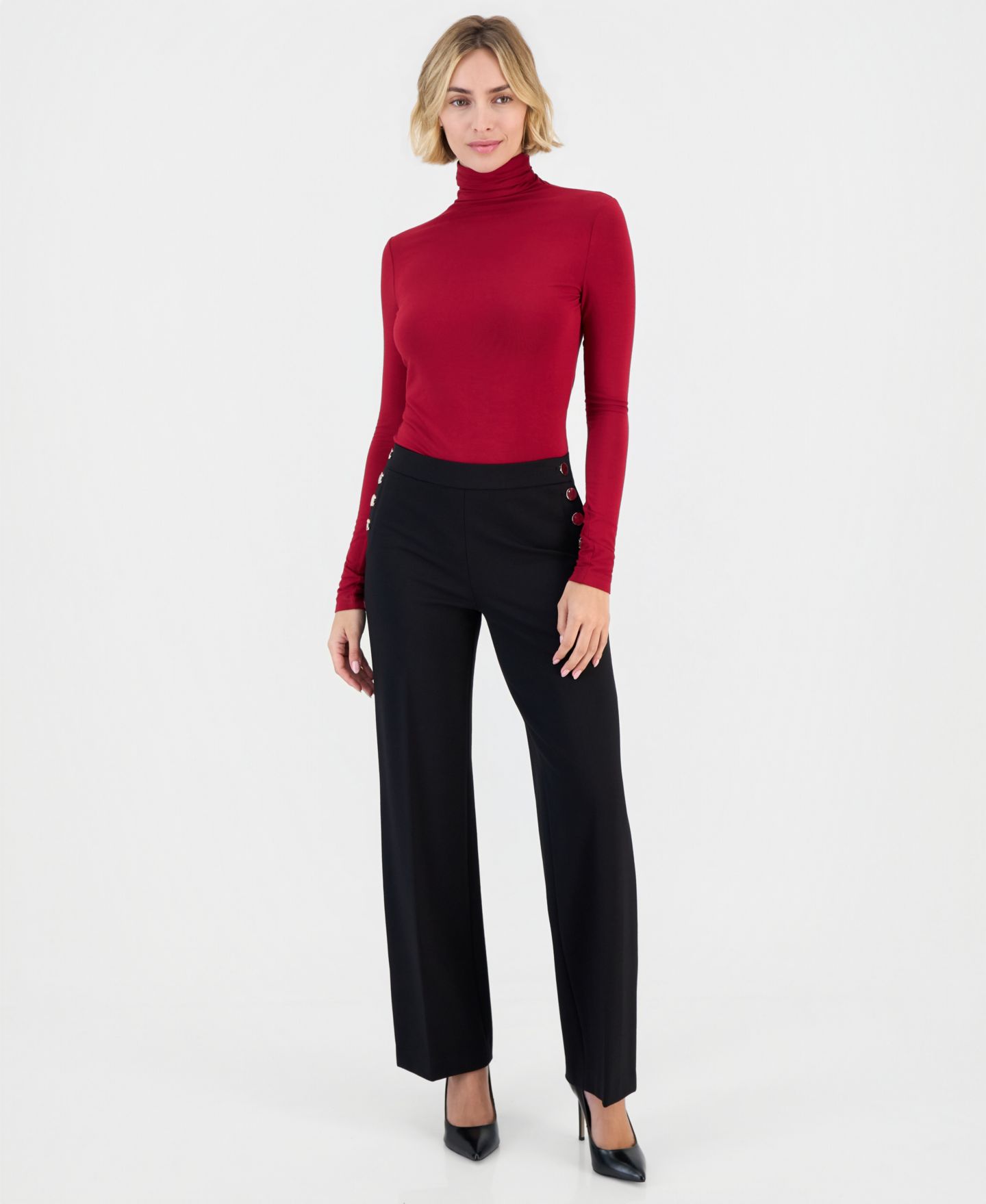 Женские брюки Anne Klein Sailor High-Waist Wide-Leg, цвет: Чёрный — фото 3