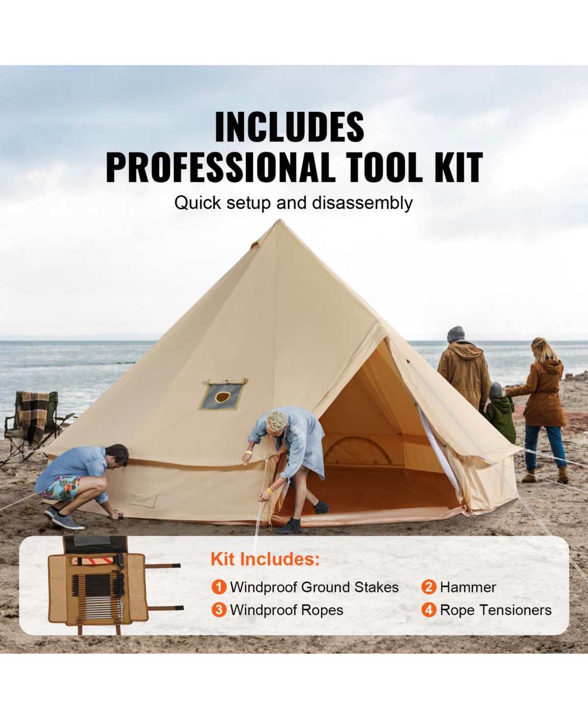 Vevor Canvas Bell Tent Season Camping Yurt Tent with Stove Jack