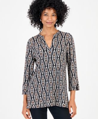 Women's Opulent Travels 3/4-Sleeve Splitneck Tunic