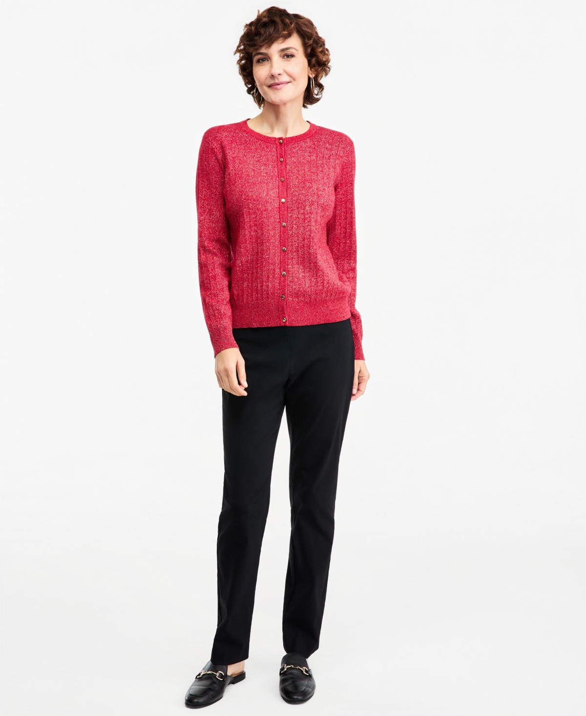 Jm Collection Women's Long-Sleeve Crewneck Pointelle Cardigan, Macy's Exclusive