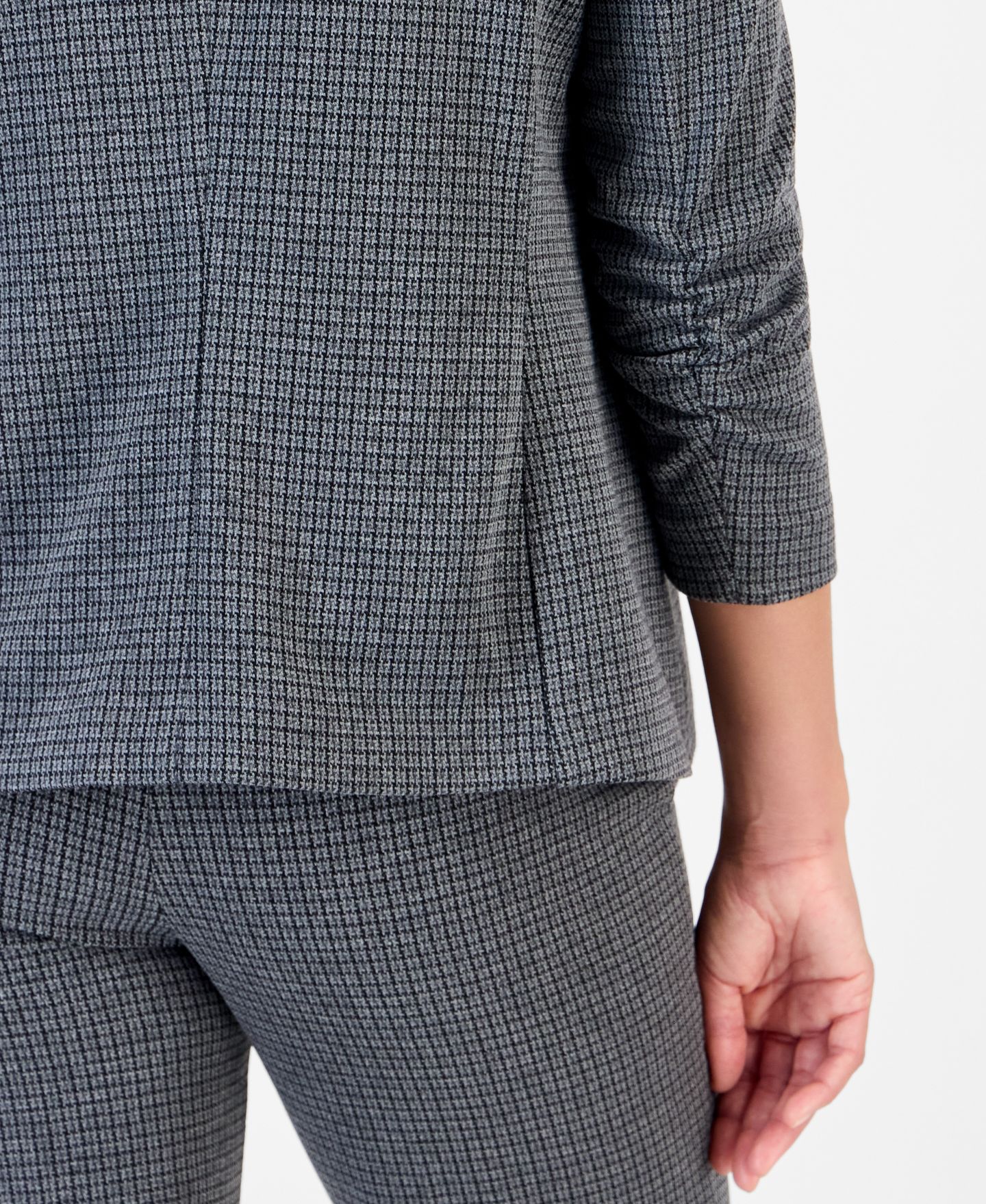 Женский пиджак Anne Klein Essentials Petite Scrunch-Sleeve Notch-Collar Blazer, цвет: Меланжевый серый разноцветный — фото 3
