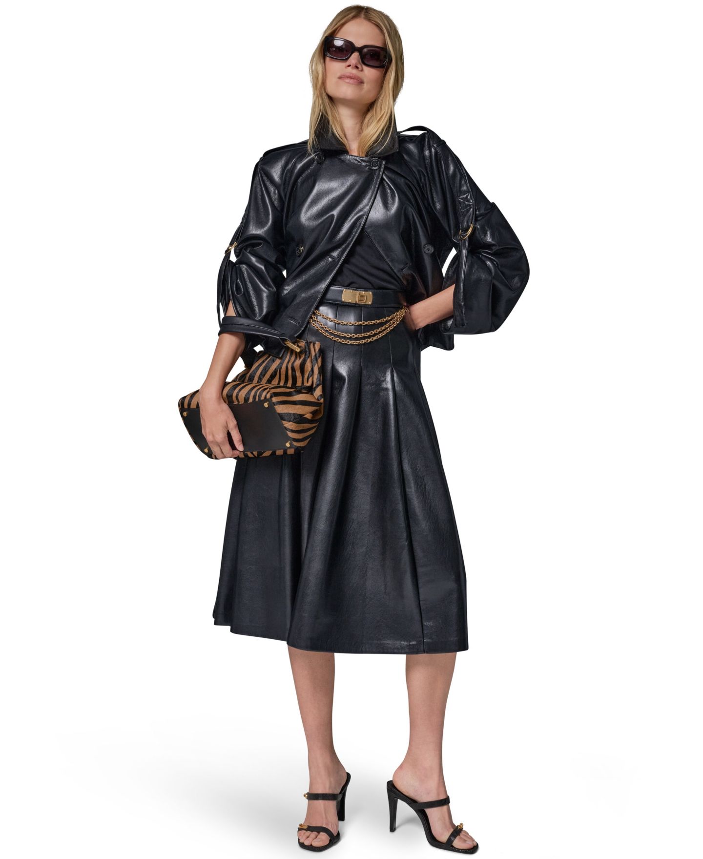 Женская куртка Donna Karan New York Petite Faux Leather Roll-Sleeve Collared Short, цвет: Чёрный — фото 4