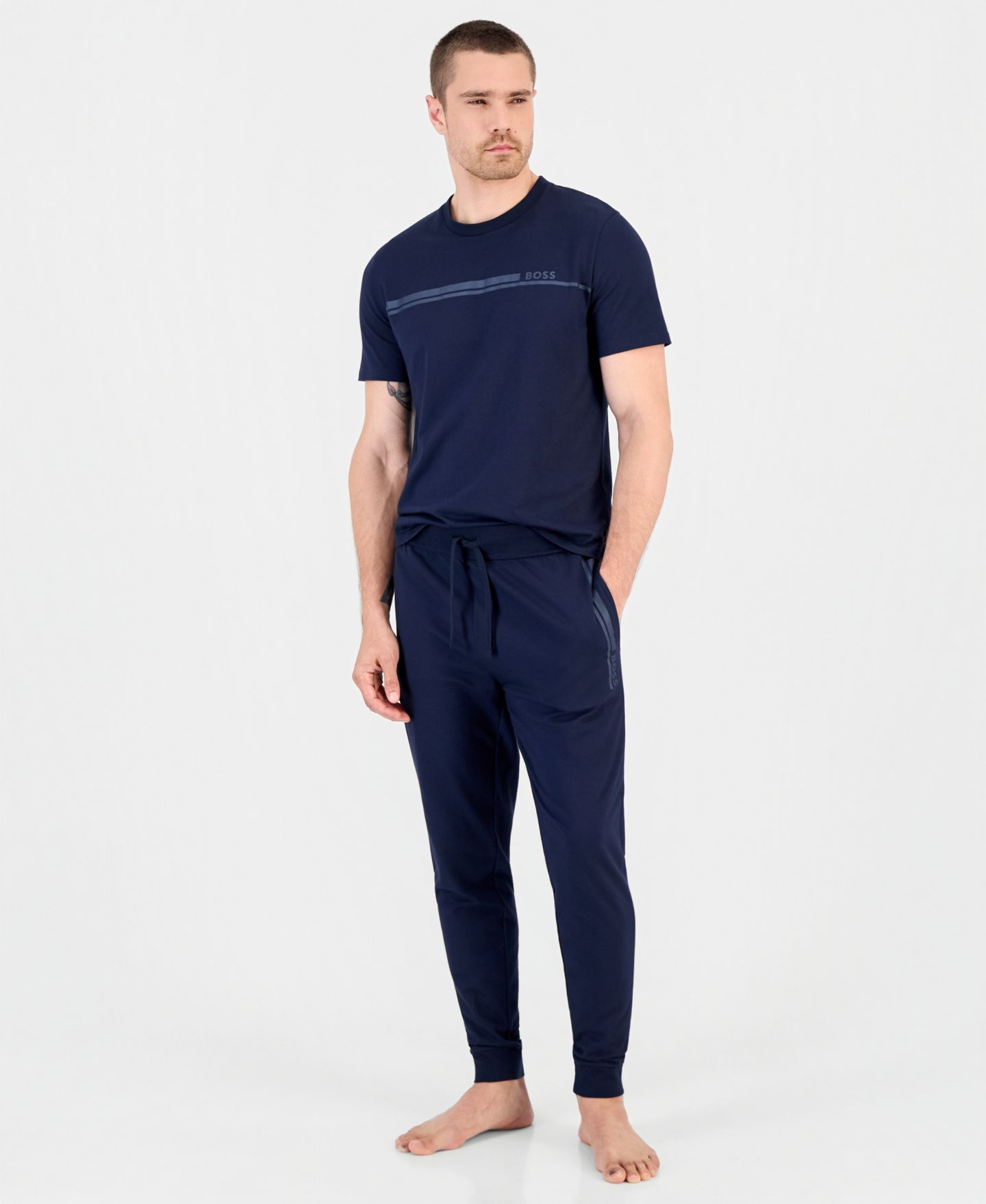 Мужские брюки BOSS by Hugo Boss Authentic Heatseal-Logo Cotton Jogger, цвет: Тёмный синий — фото 1