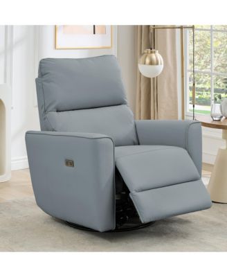 Swivel Recliner Chair with Charging Port, PU Leather Upholstered Swivel Glider with Adjustable Footrest and Curved Armrest