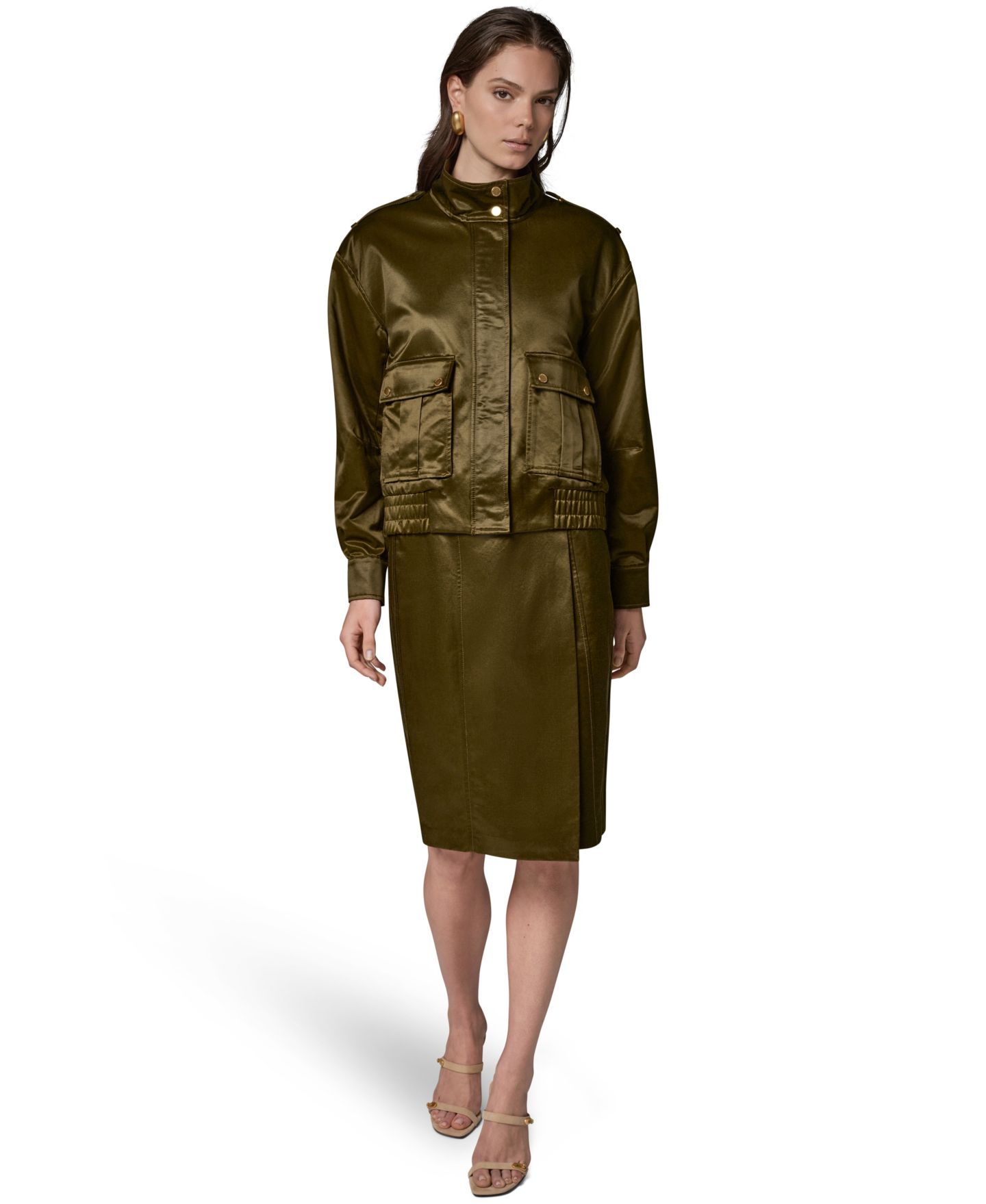 Женская куртка Donna Karan New York Glazed Cotton Zip-Front, цвет: Оливковый — фото 8