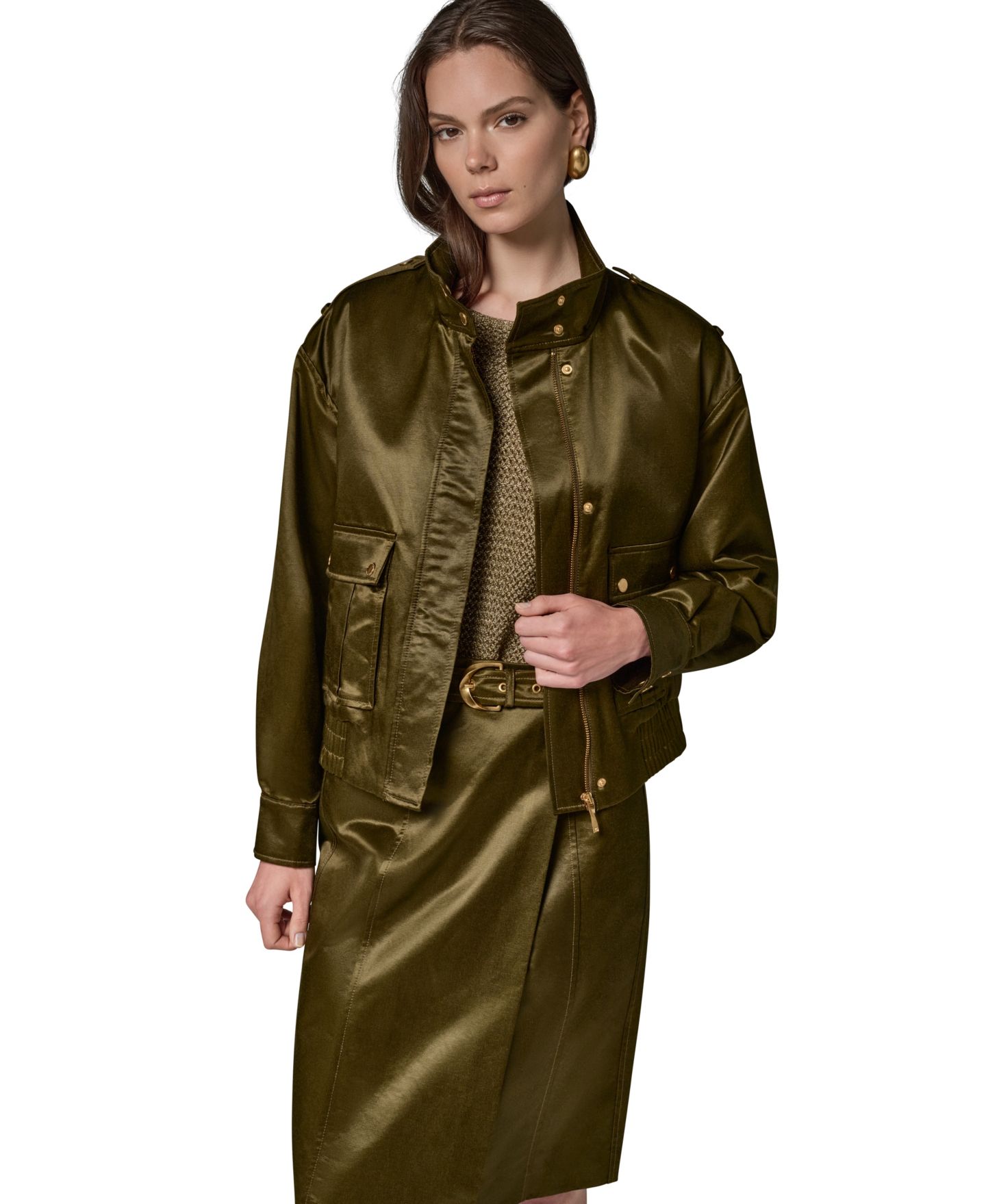 Женская куртка Donna Karan New York Glazed Cotton Zip-Front, цвет: Оливковый — фото 24