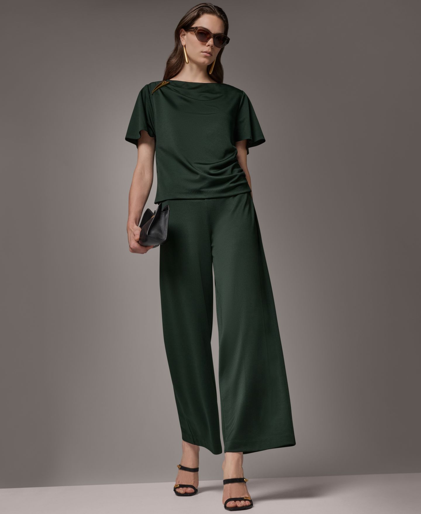 Женский топ Donna Karan New York Ruched Side Short-Sleeve Top, цвет: Чёрный тёмно-зелёный — фото 15