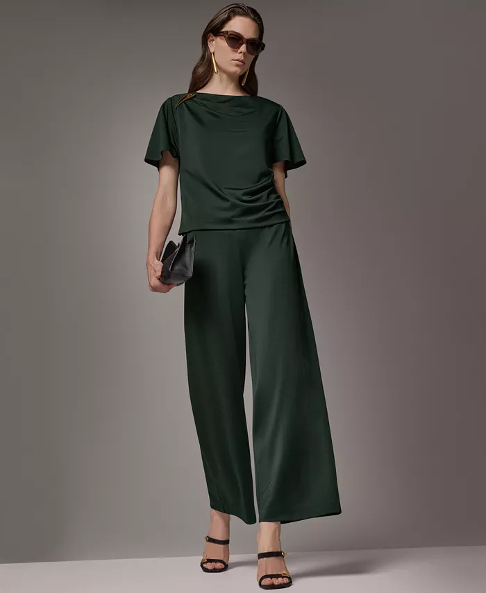 Women's Ruched Side Short-Sleeve Top & Wide-Leg Pull-On Pants - thumbnail 8