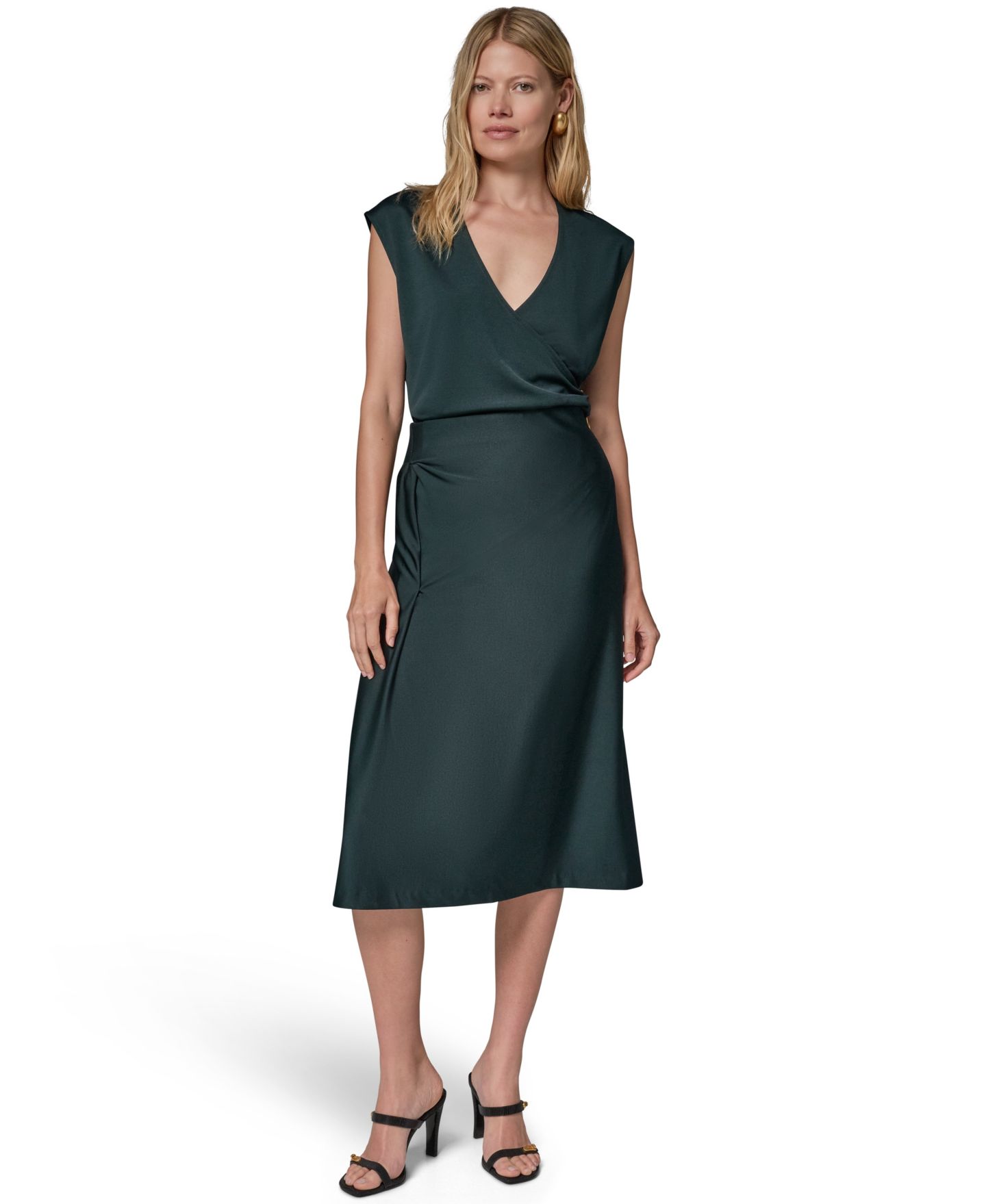 Женская юбка Donna Karan New York Sheen Ponte Midi Pencil, цвет: Чёрный тёмно-зелёный — фото 2