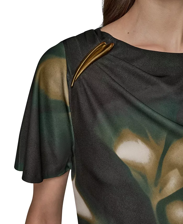 Women's Printed Jersey Boat Neck Top - thumbnail 8