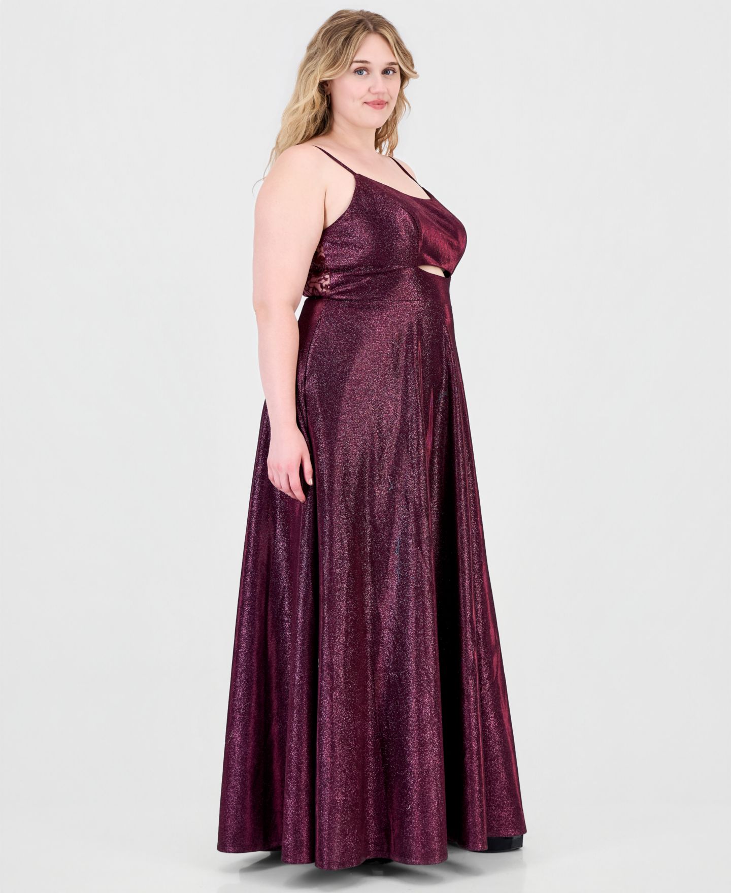 Женское платье City Studios Trendy Plus Size Glitter Sleeveless Gown, цвет: Винный — фото 3