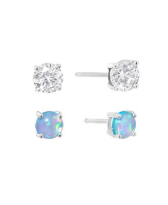 5mm Simulated White Opal and Cubic Zirconia Stud Earring Set