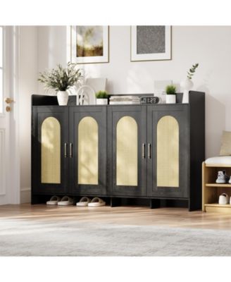 4-Door Shoe Cabinet with Arc Edge, Particleboard Storage Cabinet