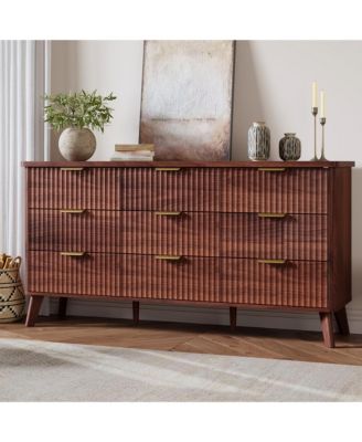 60.6" Fluted 9-Drawer Dresser with Curved Profile, Modern Chest and TV Stand