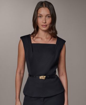 Women's Square Neck Belted Sleeveless Top