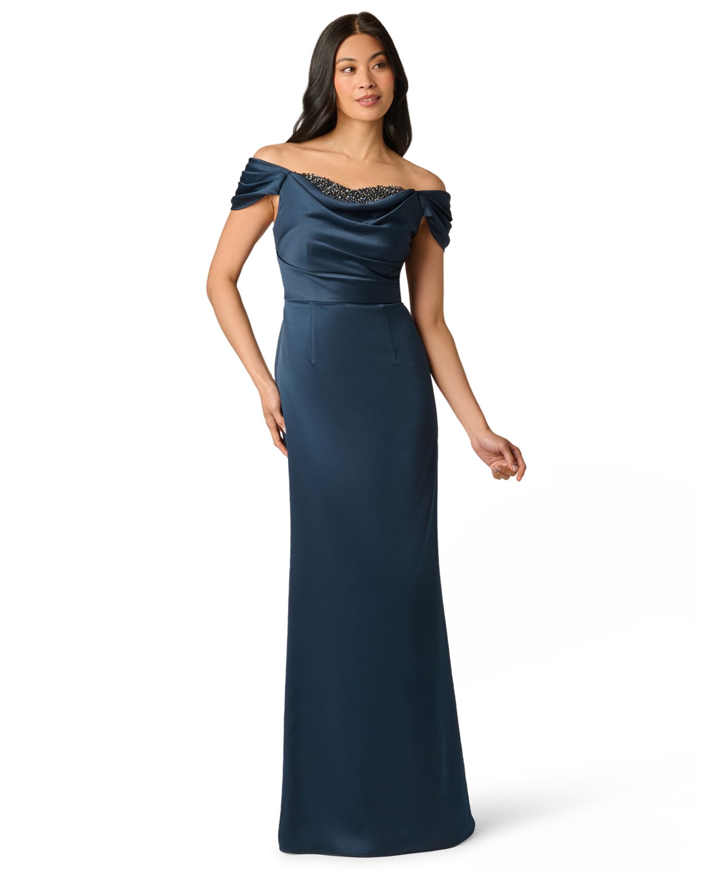 Женское платье Adrianna Papell Layered Bodice Gown, цвет: Тёмный тёмно-синий — фото 2