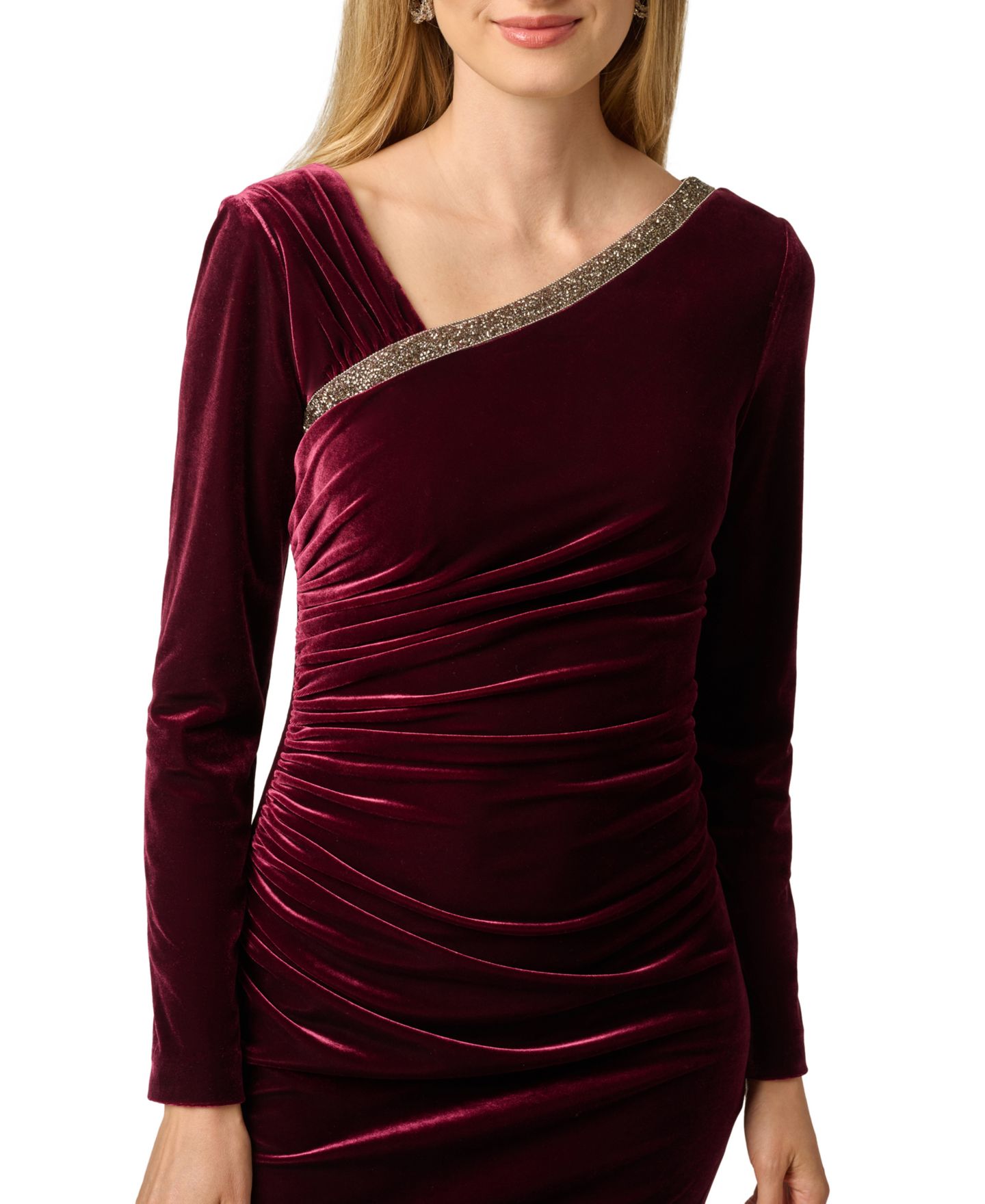 Женское платье Adrianna Papell Long-Sleeve Velvet, цвет: Бордо — фото 3