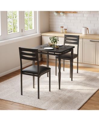 Dining Table Set of 3, Wooden Kitchen Table with Spiral Metal Legs and Cushioned Chairs