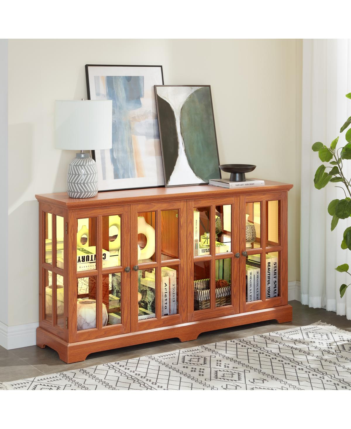 Streamdale Furniture Antique Four-Door Led Curio Display Cabinet with Glass Doors