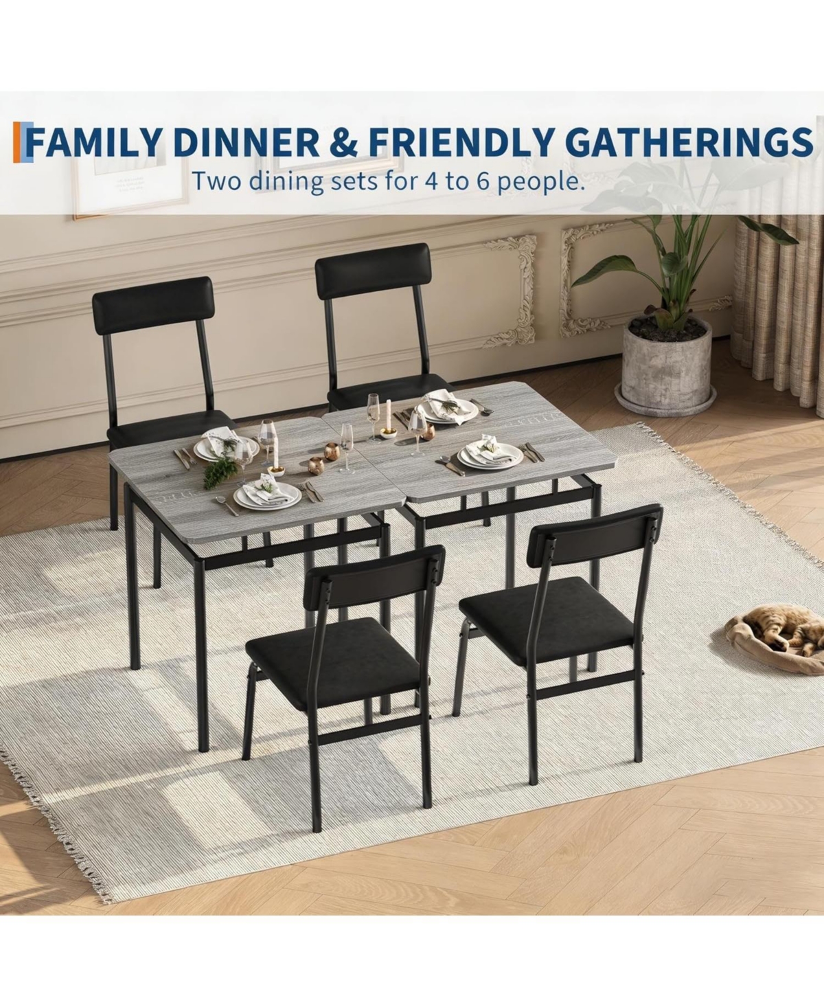 homfan 3 Piece Dining Table Set, Kitchen Table Set for 2 with Pu Upholstered Chair, Metal Frame for Small Space, Dining Room, Apartment, Studio