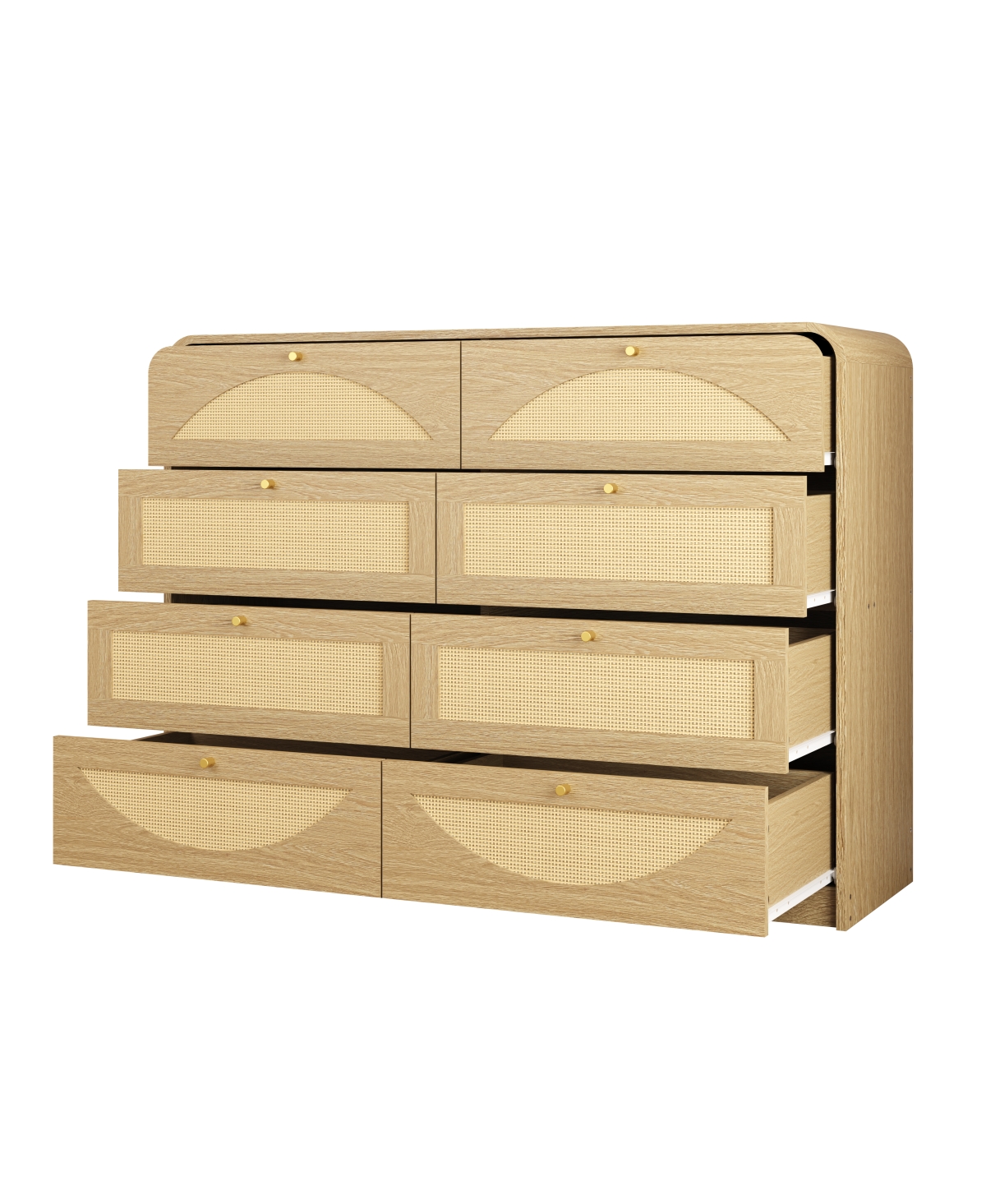 Streamdale Furniture 8-Drawer Rattan Front Dresser, Natural Wood Storage Chest