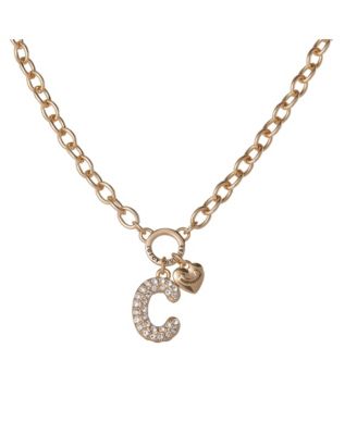 Bubble Letter Necklace for Women with Clear Stones 18"+2", Chunky Initial Necklace