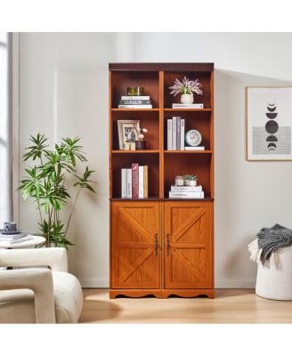 Farmhouse Tall Storage Cabinet with Adjustable Shelves and Barn Door