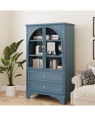 52.17"H Glass Door Display Cabinet with 2 Drawers and Adjustable Shelf