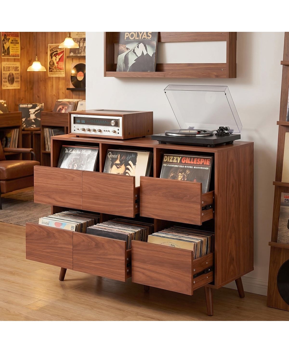 Streamdale Furniture Mid-Century Large Record Player Stand with Storage
