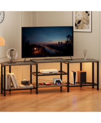 TV Stand with LED Lights and Power Outlets, Entertainment Center with 4 Storage Shelves